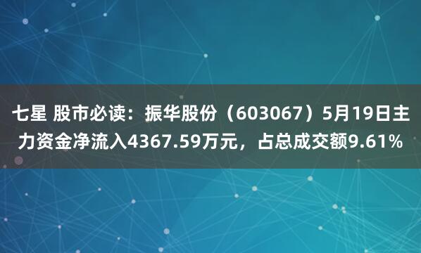 七星 股市必读：振华股份（603067）5月19日主力资金净流入4367.59万元，占总成交额9.61%