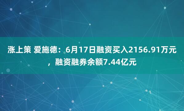 涨上策 爱施德：6月17日融资买入2156.91万元，融资融券余额7.44亿元